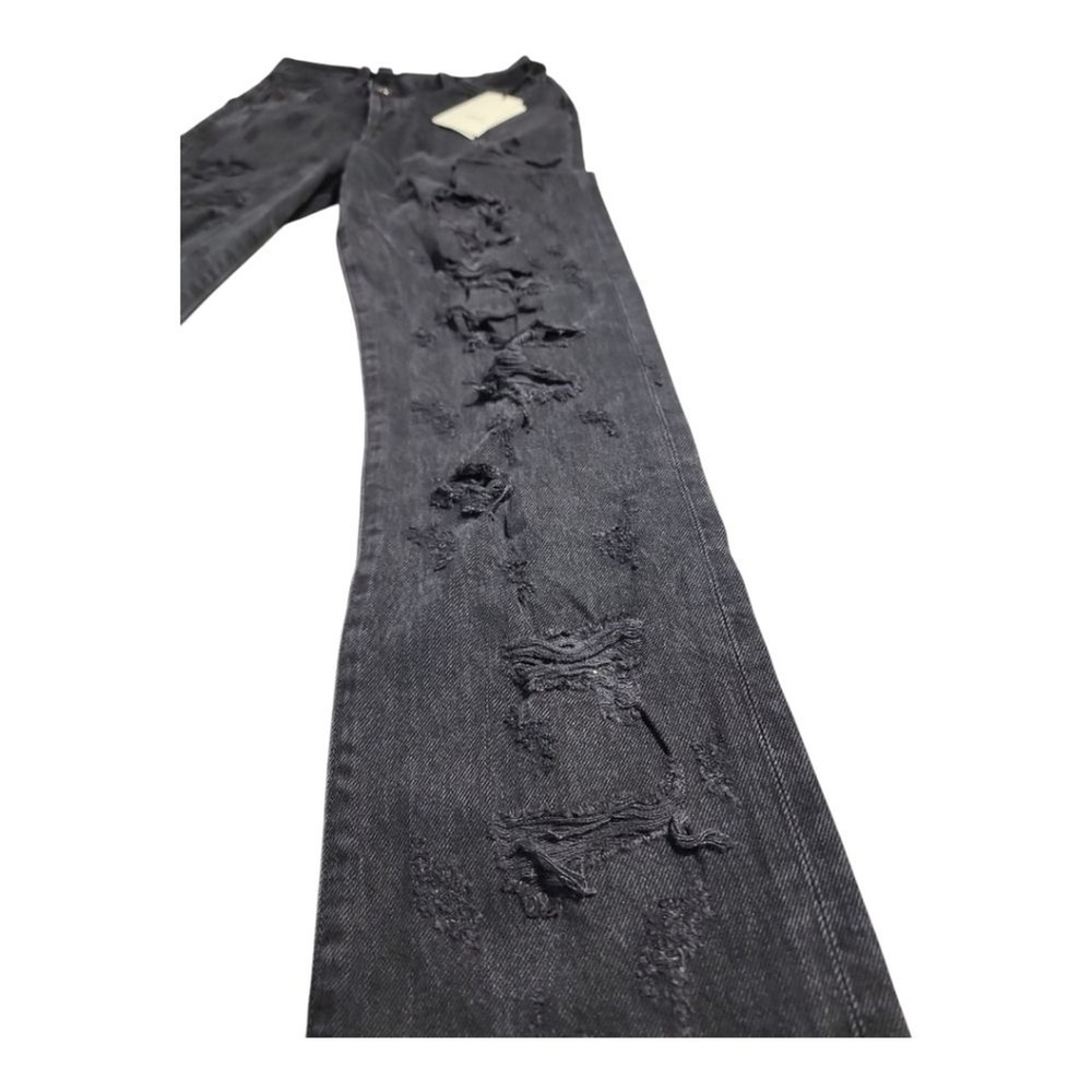 Agolde Criss Cross Straight Jeans Womens 24 Black Distressed Ripped Edgy Denim - Picture 7 of 12